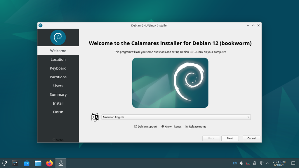 Screenshot from the Calamares installer